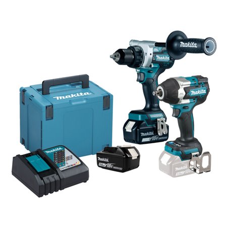 Makita Akku-Kombo-Kit 18V 'Zimmerei-Set' (DDF486 + DTW700) / 5,0 Ah, 2 Akkus + Ladegerät im MAKPAC