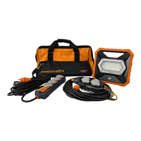 professionalLINE Industriemontage-Set, Tasche, Mobiler Akku LED Strahler X 4000 MA, Powerblock mit Verlängerungskabel, Steckdose
