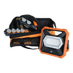 professionalLINE Industriemontage-Set, Tasche, Mobiler Akku LED Strahler X 4000 MA, Powerblock mit Verlängerungskabel, Steckdose