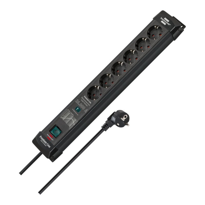 Premium-Line Überspannungsschutz-Steckdosenleiste 6-fach schwarz 1,8m H05VV-F3G1,5