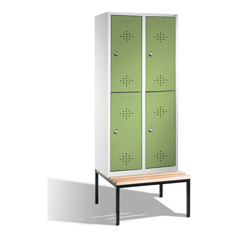 C+P Doppelstockspind Classic mit Sitzbank 4 Fächer Front Resedagrün Korpus Lichtgrau