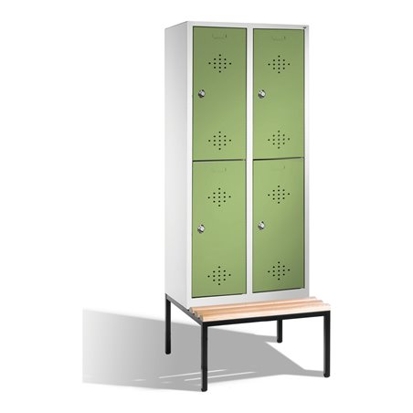 C+P Doppelstockspind Classic mit Sitzbank 4 Fächer Front Resedagrün Korpus Lichtgrau