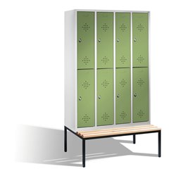 C+P Doppelstockspind Classic mit Sitzbank 8 Fächer Front Resedagrün Korpus Lichtgrau