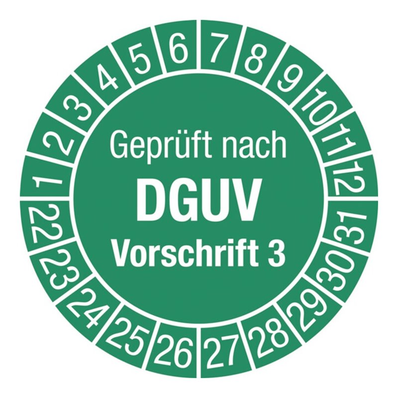 Mehrjahresprüfplakette D.30mm Geprüft n.DGUV3 22-31 Folie selbstkl.10St.p.Bogen