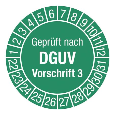 Mehrjahresprüfplakette D.30mm Geprüft n.DGUV3 22-31 Folie selbstkl.10St.p.Bogen