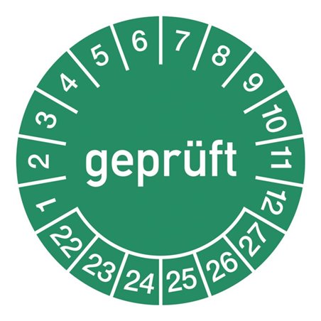 Mehrjahresprüfplakette D.15mm gepr.2022-2027 Folie selbstkl.10St.p.Bogen
