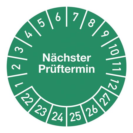 Mehrjahresprüfplakette D20mm Nächster Prüft. 2022-2027 Folie selbstkl.10St/Bogen