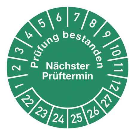 Mehrjahresprüfplakette D30mm Prüfung bestanden 22-27 Folie selbstkl.10St.p.Bogen