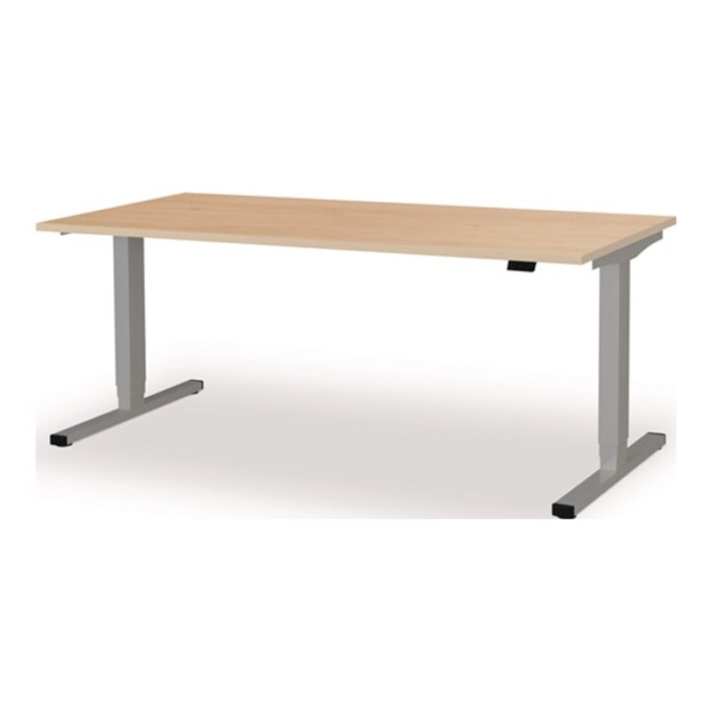 Schreibtisch levero H650-1250xB1800xT800mm weißaluminium/Ahorn elektr.MAUSER