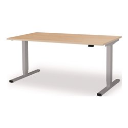 Schreibtisch levero H650-1250xB1600xT800mm weißaluminium/Ahorn elektr.MAUSER