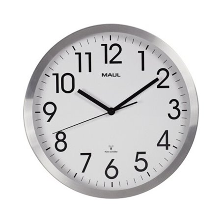 MAUL Funkwanduhr MAULmove DCF77 30cm rund analog Alu si