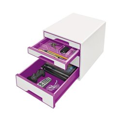 Leitz Schubladenbox WOW CUBE 52132062 4Schubfächer weiß/violett