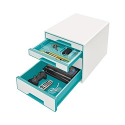 Leitz Schubladenbox WOW CUBE 52132051 4Schubfächer weiß/eisblau