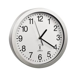 ALCO Funkwanduhr 194 rund 30cm Zifferblatt weiß Rahmen silber