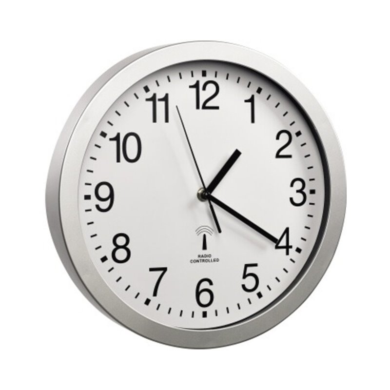 ALCO Funkwanduhr 194 rund 30cm Zifferblatt weiß Rahmen silber