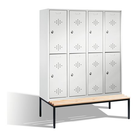 C+P Doppelstockspind Classic mit Sitzbank 8 Fächer Front Lichtgrau Korpus Lichtgrau