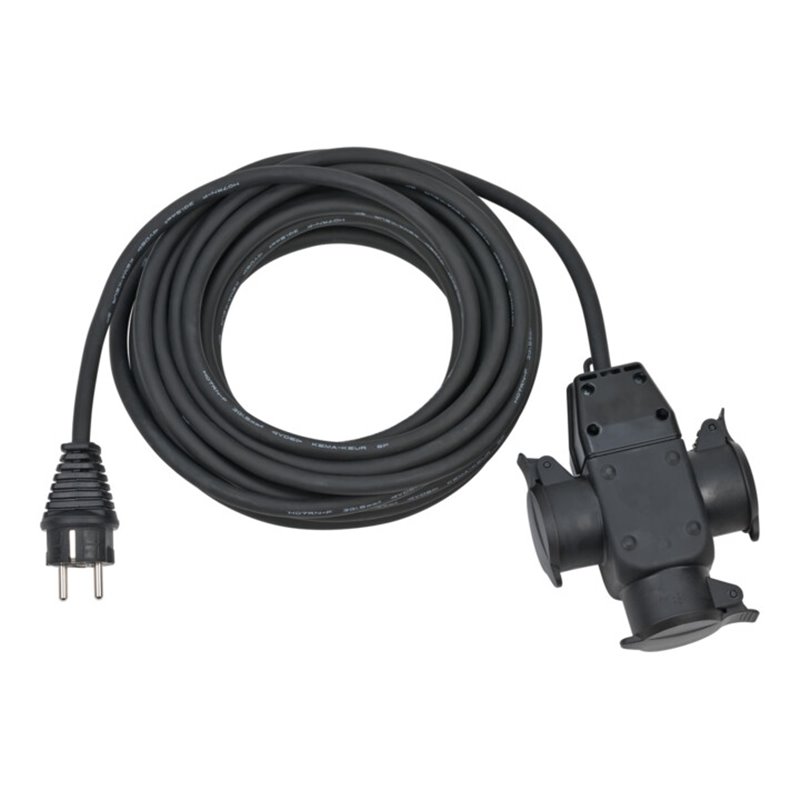 Baustellen-Verlängerungskabel 10m H07RN-F3G2,5 schwarz mit 3-fach Gummikupplung IP44