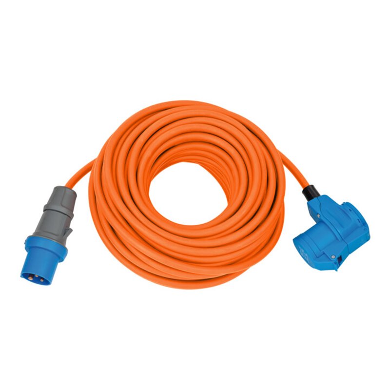 Camping-/Maritim CEE Verlängerungskabel IP44 25m orange H07RN-F 3G2,5 CEE-Stecker, Winkelkupplung 230V/16A