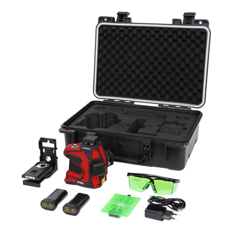 STIER Kreuzlinienlaser SKL 3x360°, 520nm, grün, 1/4' und 5/8' Gewinde im Koffer