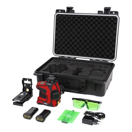 STIER Kreuzlinienlaser SKL 3x360°, 520nm, grün, 1/4' und 5/8' Gewinde im Koffer