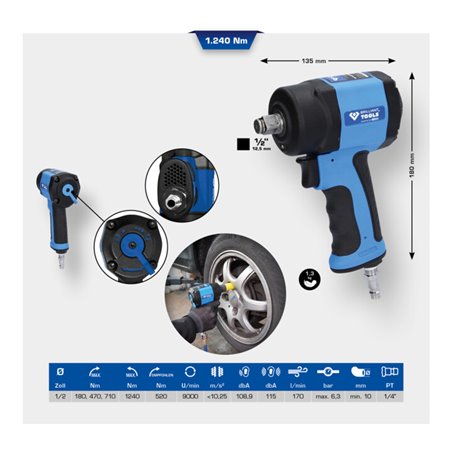 Brilliant Tools 1/2 Zoll Mini-Druckluft-Schlagschrauber, 1.240 Nm