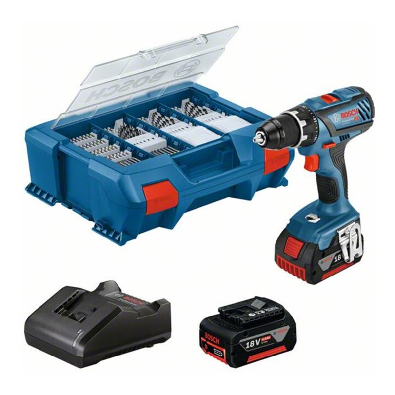 Bosch Power Tools Akkuschrauber 18V 2x4,0Ah Lcase 82tlg. GSR18V-28