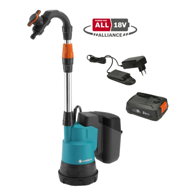 GARDENA Akku-Regenfasspumpe 2000/2 18V P4A Ready-To-Use Set