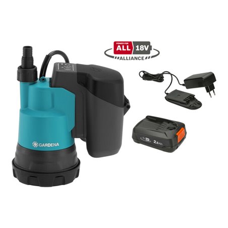 GARDENA Akku-Klarwasser-Tauchpumpe 2000/2 18V P4A Ready-To-Use Set
