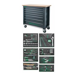 Stahlwille Werkzeugsortiment mit Werkbank Anzahl Schubladen 7 anthrazit, RAL 7016 161-teilig