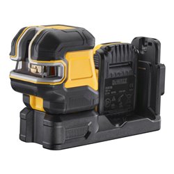 DEWALT 5 Punkt Kreuzlinien-Laser grün (1 x H / 1 x V / Lot oben & unten / 3 x H Punkte) inkl. 18V / 2Ah Akku, kompatibel mit 12V