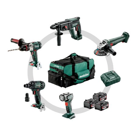Metabo Akku Combo Set Bauhandwerk 5.1 SB 18 LTX + KH 18 LTX 24 + W 18 L 9-125 Quick + SSW 18 LTX 300 BL + ULA 14.4-18 LED Werkze