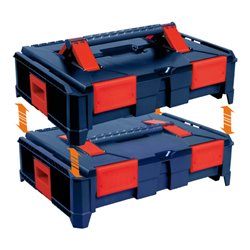 Hünersdorff BoxOnBox S Werkzeugkoffer aus ABS dunkelblau/rot, Innenmaße 300x400x80 mm