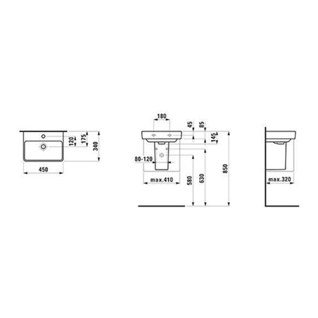 Laufen Handwaschbecken LAUFEN PRO S 450x340mm m ÜL 1 HL-Ausf. weiß