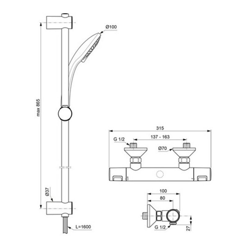 IDS Brausekombination CERATHERM m CeraTherm T25 Brausetherm. 900mm chrom