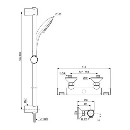 IDS Brausekombination CERATHERM m CeraTherm T25 Brausetherm. 900mm chrom
