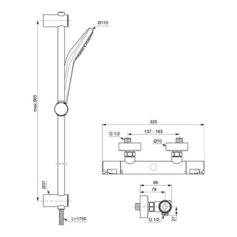 IDS Brausekombination CERATHERM m CeraTherm T50 Brausetherm. 900mm chrom