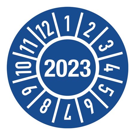 Einjahresprüfplakette D.15mm J.2023 m.Monaten Folie
