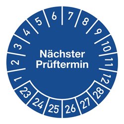 Mehrjahresprüfplakette D.20mm Nächster Prüftermin 2023-2028 Folie