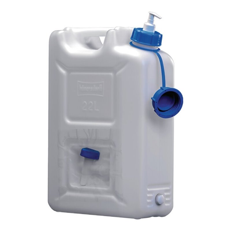 Wasserkanister 22l HDPE m.Ablasshahn+Pumpspender H495x165xT350mm HÜNERSDORFF