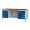 Werkbank signalblau lichtgrau B2000xH859xT750mm Buche Multipl.40mm 5 Schub.1 Tür