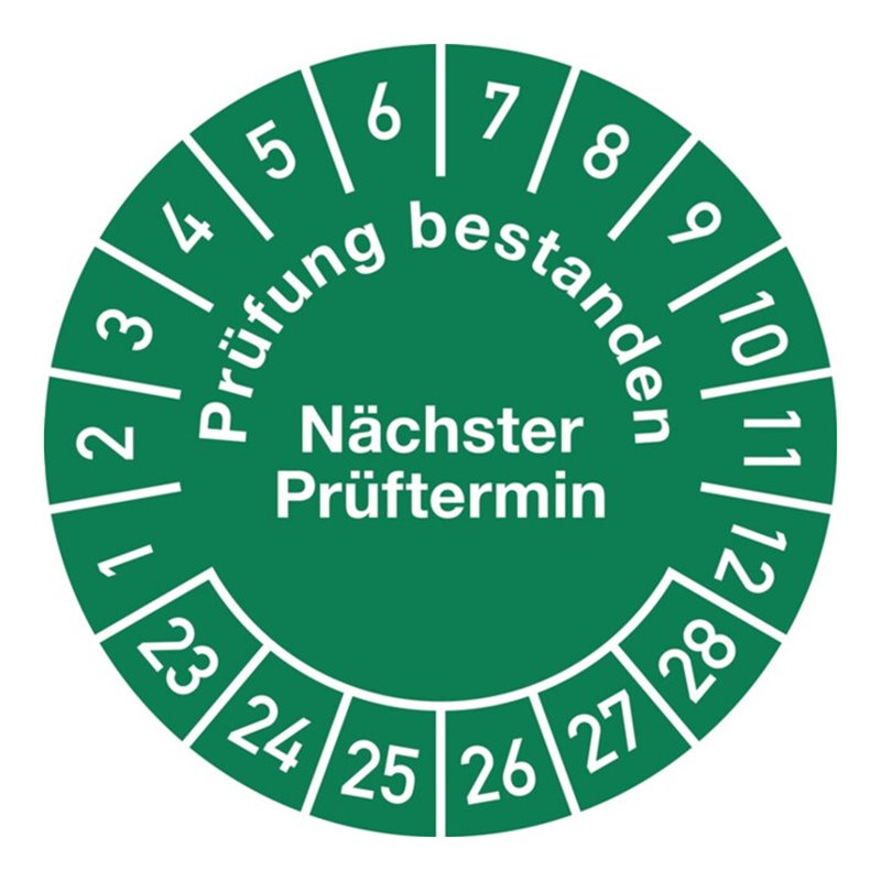 Mehrjahresprüfplakette D.30mm Prüfung bestanden 23-28 Folie