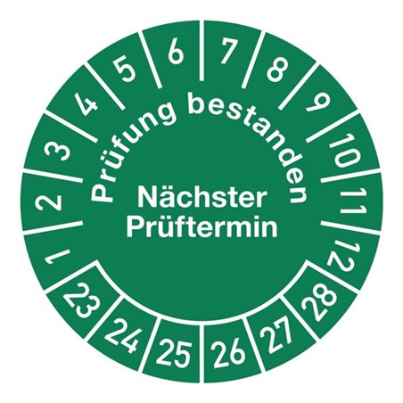 Mehrjahresprüfplakette D.30mm Prüfung bestanden 23-28 Folie