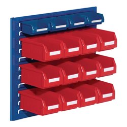 Sichtlagerkastenset H450xB500xT250mm STA/PE blau+rot 12xGr.7 rot/4xGr.8blau