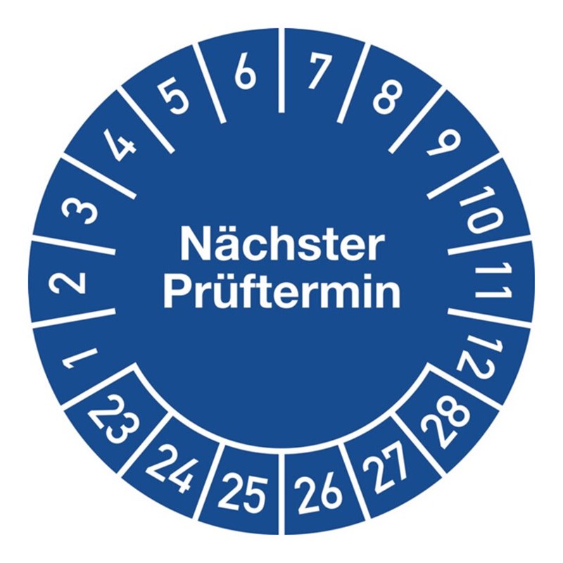 Mehrjahresprüfplakette D.30mm Nächster Prüftermin 2023-2028 Folie