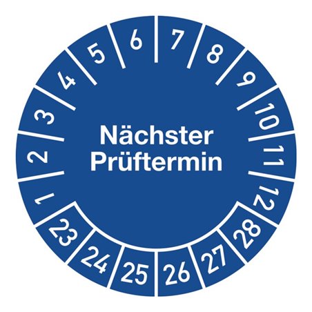 Mehrjahresprüfplakette D.30mm Nächster Prüftermin 2023-2028 Folie