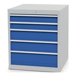 Schubladenschrank H819xB705xT736mm lichtgrau/signalblau 5 Schubl.Vollauszug