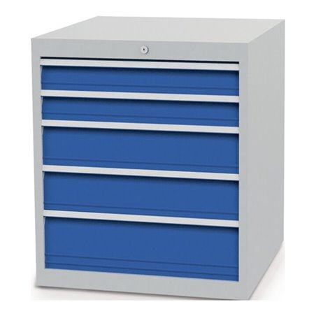 Schubladenschrank H819xB705xT736mm lichtgrau/signalblau 5 Schubl.Vollauszug