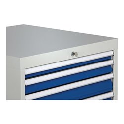 Schubladenschrank H819xB705xT736mm lichtgrau/signalblau 5 Schubl.Vollauszug