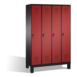 C+P Umkleidespind Evolo auf Füßen 4 Abteile Front Rubinrot Korpus Schwarzgrau