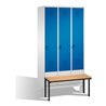 C+P Umkleidespind Evolo mit Sitzbank 3 Abteile Front Enzianblau Korpus Lichtgrau